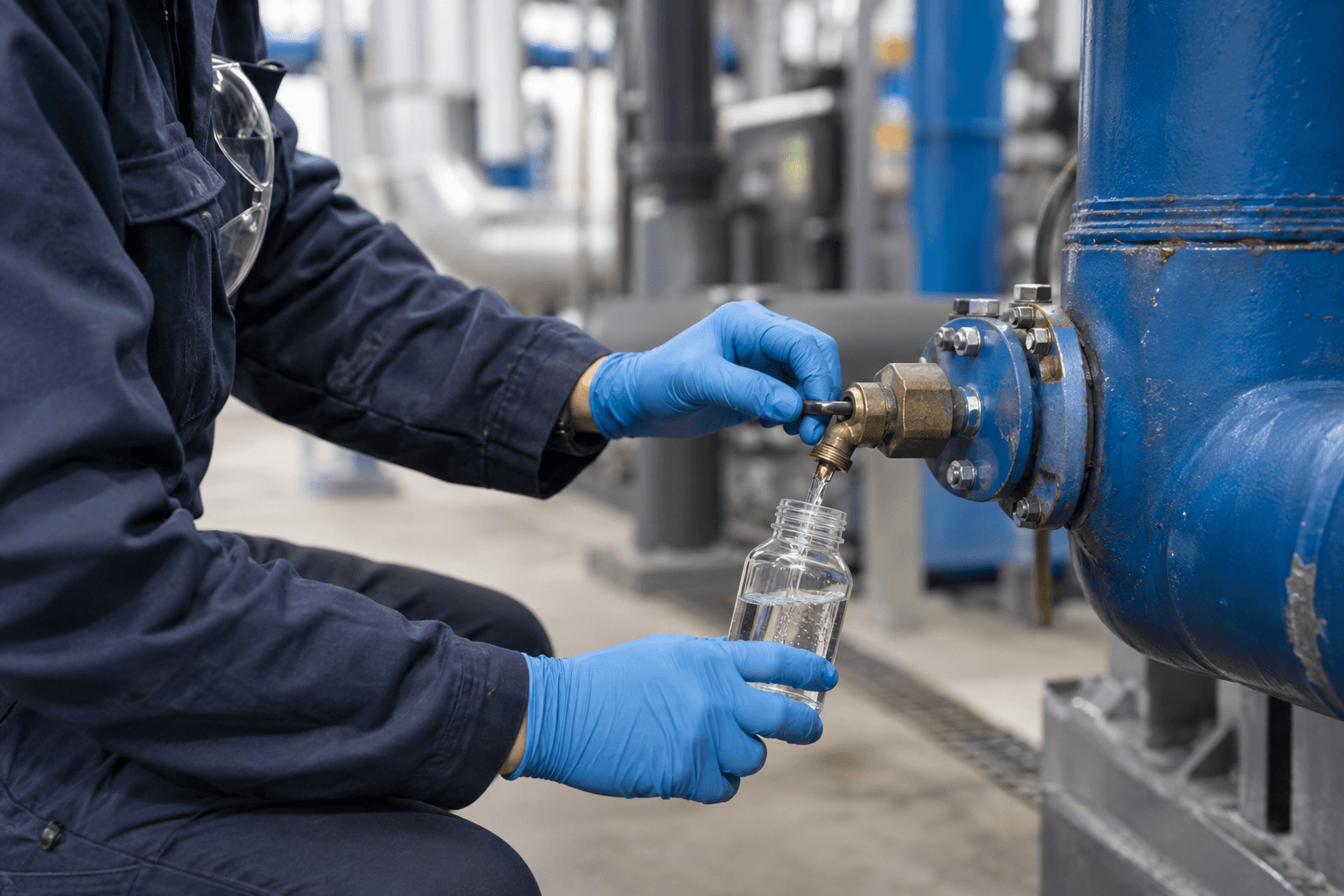 Generated concept of a technician collecting a water sample from a sampling tap