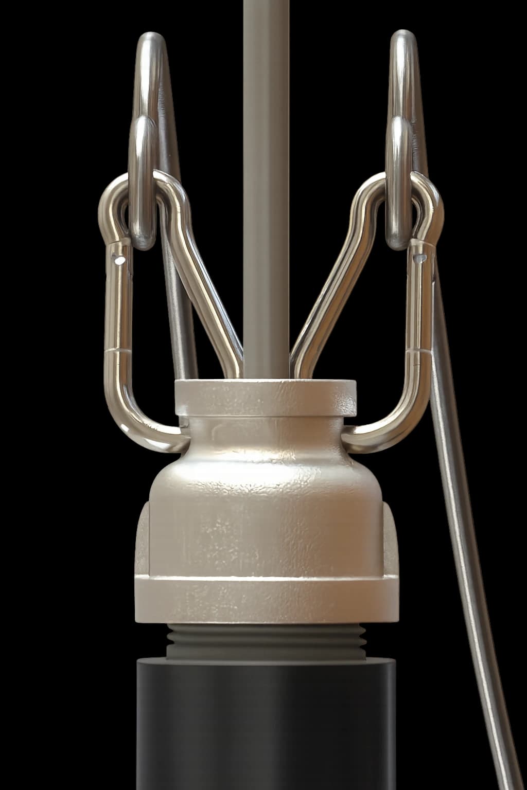 Close-up of the black-label MP-Total immersion sensor with its stainless suspension bracket, clips and cable