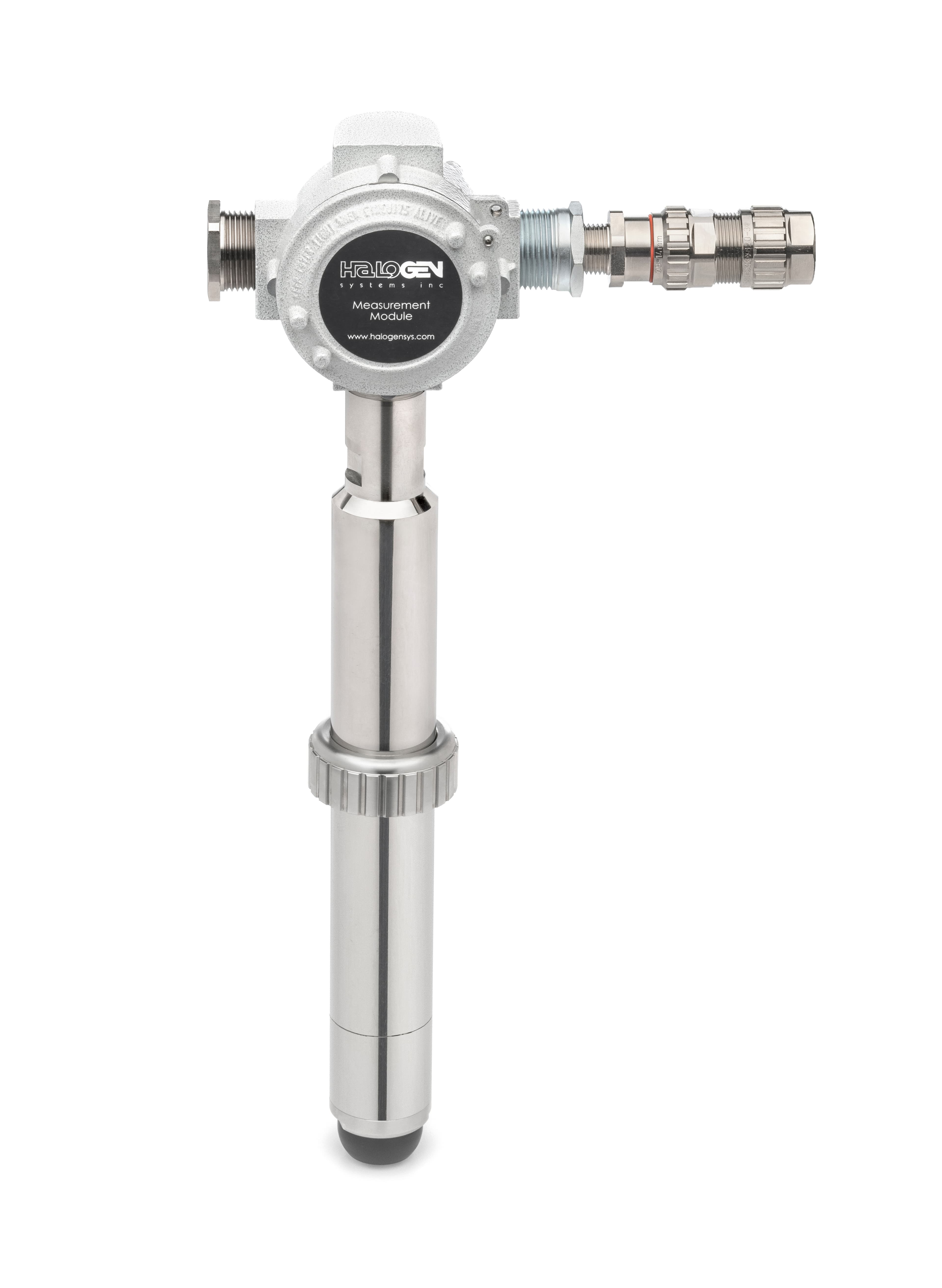 Halogen TRO measurement module, EX housing and long insertion probe, front view