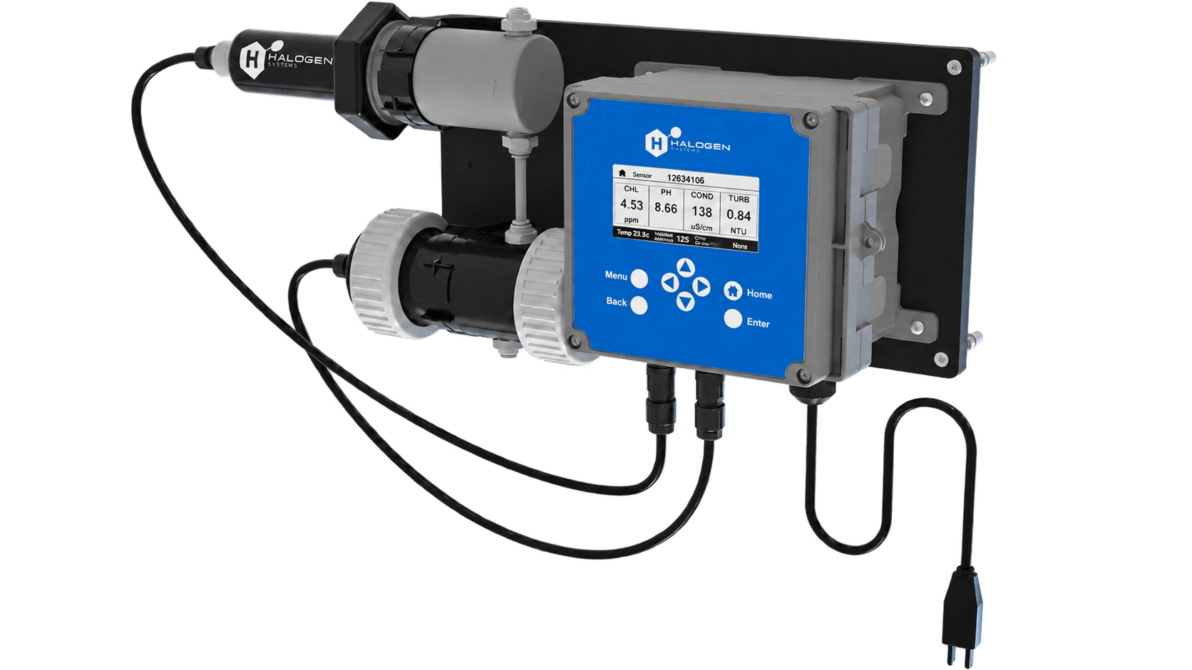 Halogen turbidity and chlorine monitoring system with D20 controller