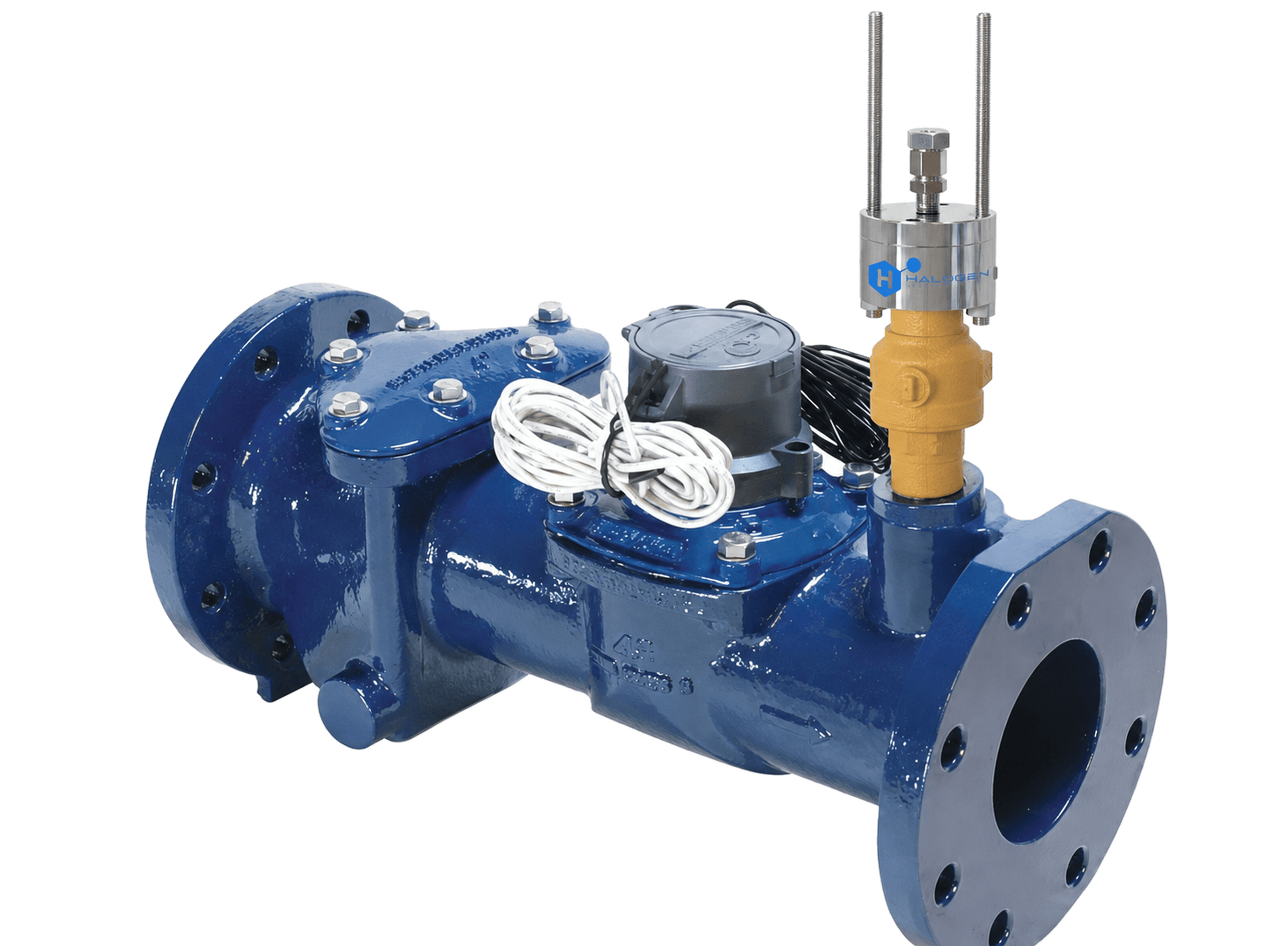 Halogen wet-tap sensor installed through the valve on the test port of an OMNI compound meter assembly