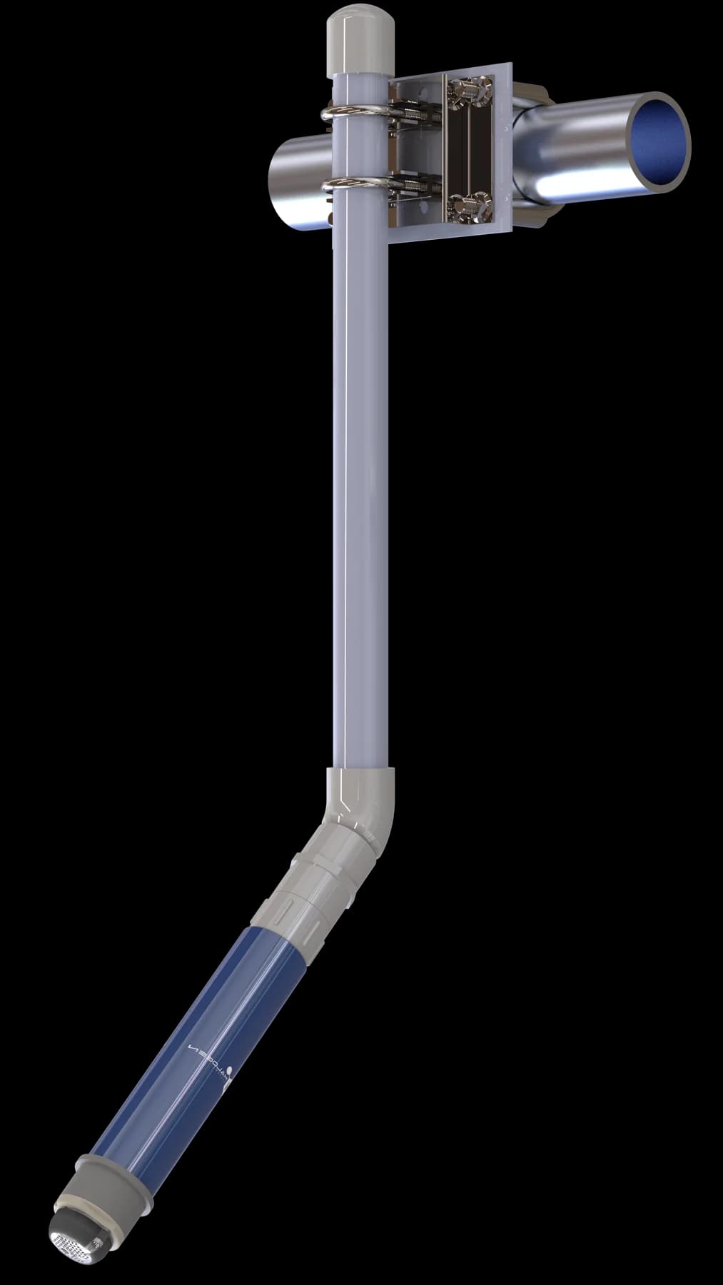 Rail-mounted immersion support with a sensor at its lower end