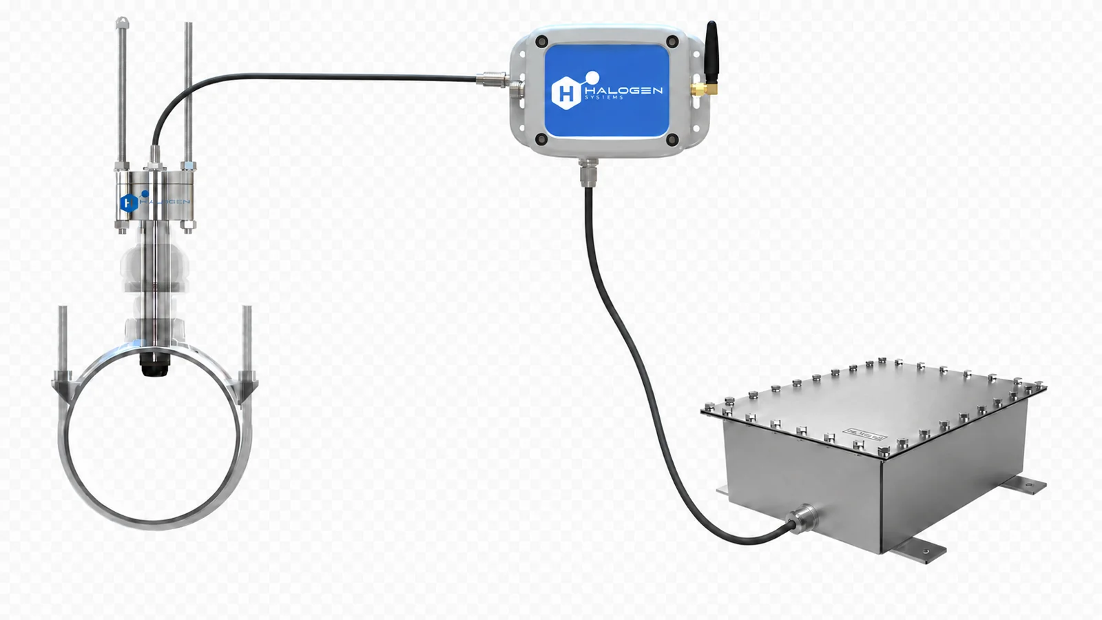 Wet-tap sensor connected to a Smart Box and battery enclosure