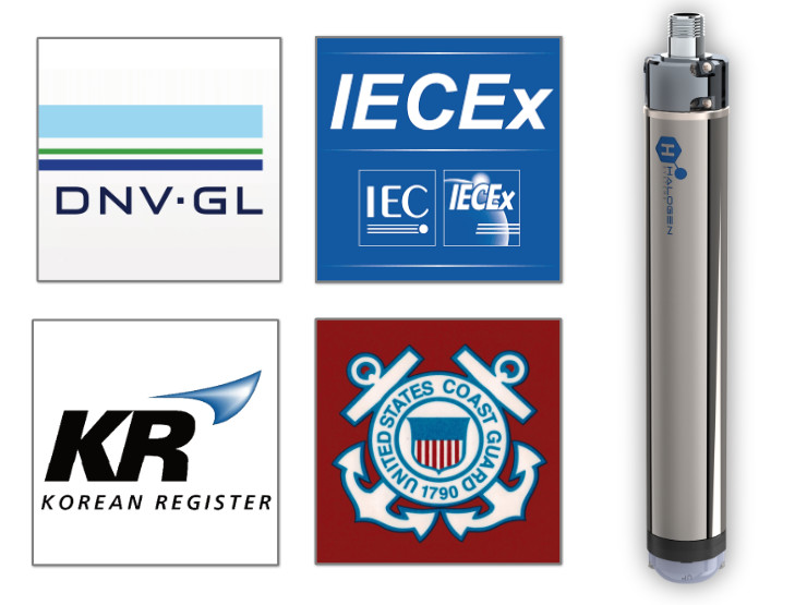Homologaciones y certificados del monitor de cloro TRO de Halogen Systems para sistemas de gestión del agua de lastre (BWMS) de DNV-GL_IECEx Korean Register_US Coast Guard.