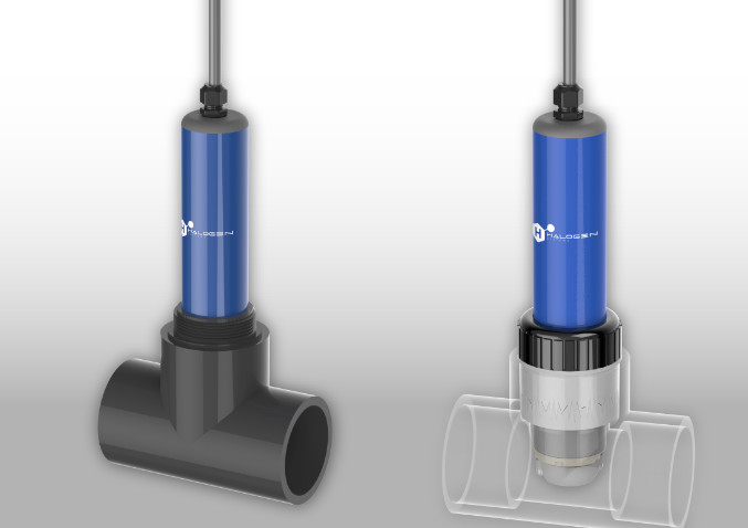 Sensor halógeno de cloro para agua potable MP5 en T de PVC Despliegue